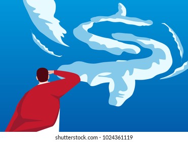 Businessman looking at the clouds in the sky like a dollar