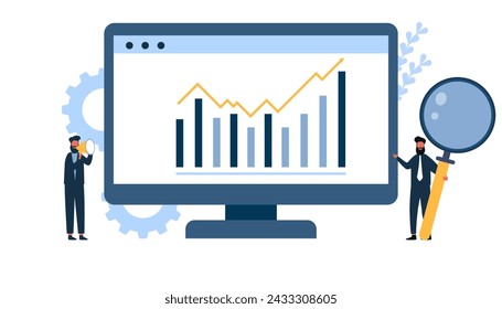 businessman looking at a computer monitor data analysis on a monitor graph dashboard statistics and data analysis concept.