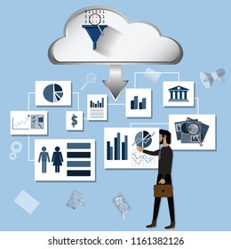 Businessman looking data and brings it to used for presents product to customers - Vector Illustration
Big data,e-commerce,Technology,marketing online, cloud computing,Analytics data