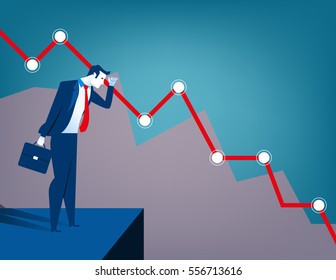 Businessman looking at falling diagram. Economic and financial crisis. Concept business illustration. Vector flat