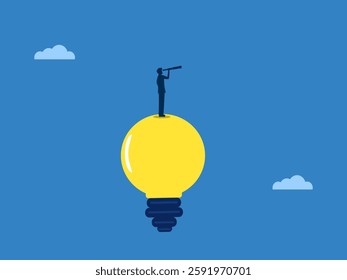 Businessman looking far on creative light bulb