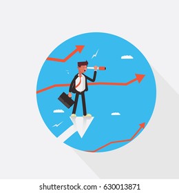 Businessman looking forward and succeeding