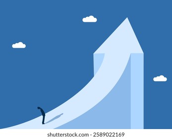 Businessman looking to the future on the growth arrow