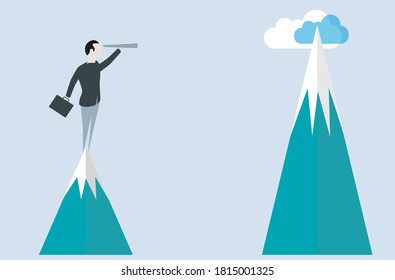 Businessman looking to the future with a telescope