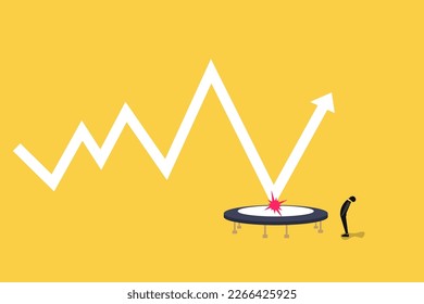 businessman looking at Graph bounce on trampoline jump flying high. concept of Profit increase and Protect market . Bull and bear traders on stock exchange