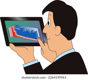 Businessman looking at graph chart using a tablet