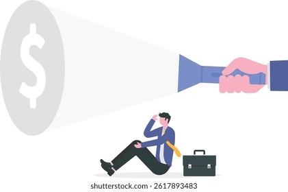 businessman looking guideline at targets for shooting his shadow of money success concept vector.

