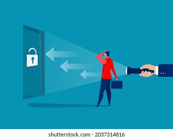 businessman looking guideline at The way for shooting success concept vector illustrator