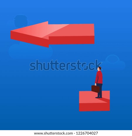 Businessman looking up at the high arrow