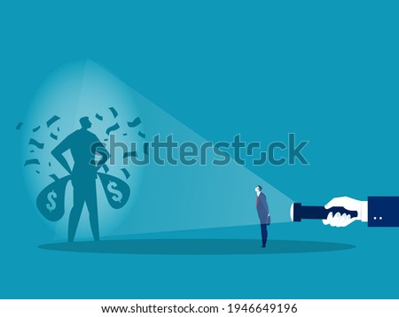 Businessman looking him rich shadow from flashlight concept vector illustrator