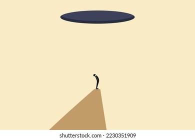 businessman looking up hole finding a way to get out.