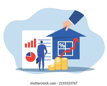 Businessman looking info for invest in real estate or housing price rising up concept vector