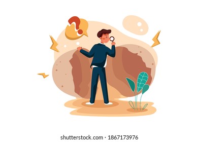 Businessman looking into broken egg shell Vector Illustration concept. Flat illustration isolated on white background.