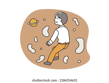 A businessman looking into the distance while drifting Free people drifting in outer space