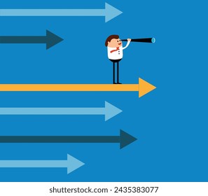 Businessman Looking into Future Possibilities. Doing business and success concept vector