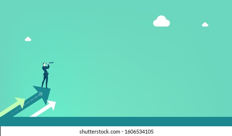 Businessman looking into the future with the telescope. Finding new business opportunity. Business concept illustration