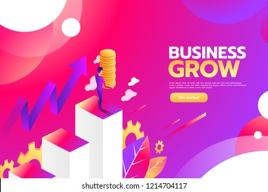 Businessman looking for investment opportunity standing on money growth graph. Profit Stock Market. Investor business concept. Vector flat cartoon illustration flat design