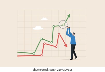 Businessman Looking For Investment Opportunity Standing On Growth Graph.  Profit Stock Market.  stock market data analysis Financial Research Specialist.