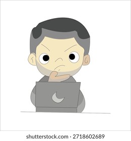 Hombre de negocios que mira la pantalla del ordenador portátil con una expresión pensante o confusa