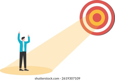 Businessman looking at the light from the trophy. Motivation to achieve goal, win to motivate employee to succeed in work,

