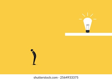 Businessman looking up lightbulb. concept of creativity, Creative inspiration business, innovation and new ideas