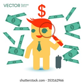 Businessman looking  a magnifying glass concept