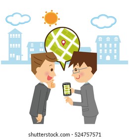 Businessman looking at a map on mobile.