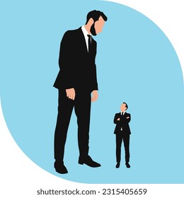businessman looking at a marionette with crossed arms vector