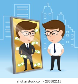 Businessman looking in mirror leadership reflection