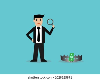 businessman looking money in trap,business concept