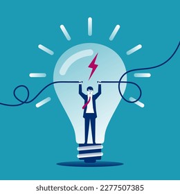 Businessman looking for a new idea. Connect idea. Business solution. Vector illustration flat design. Isolated on background.