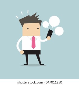 Businessman looking on his smart phone vector