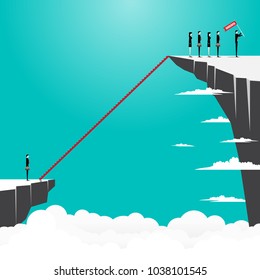 Businessman looking up on staircase and business team to success, Group business standing on mountain cliff. Business idea to career success, Concept business illustration vector flat