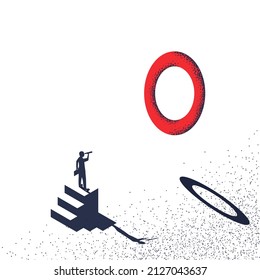 Businessman looking on telescope. Vector illustration flat minimal design. Isolated on white background.. Business challenge search way to success goal. Visionary concept. Black silhouette leadership.