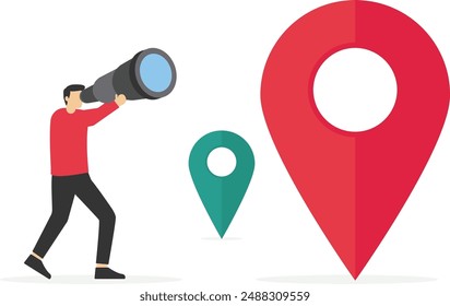 Businessman looking for opportunities, decisions, new ideas or staff. People looking into future choosing new directions of development. Search concept. Flat vector illustration


