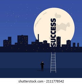 Businessman looking at the path of success. Business success concept vector illustration. 