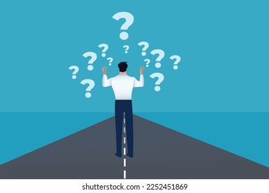 Businessman looking with question marks design vector illustration