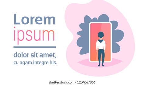 businessman looking smartphone screen mobile app development strategy concept business man brainstorming creative design interface flat horizontal copy space vector illustration