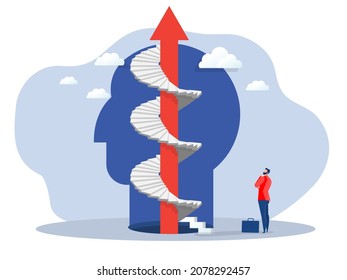 Businessman looking stair to goal , vision and  opportunities on head human for target further Growth mindset concept vector illustrator