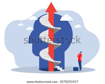 Businessman looking stair to goal , vision and  opportunities on head human for target further Growth mindset concept vector illustrator