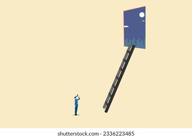 Businessman looking the stairs for free. Concept idea of success and choice