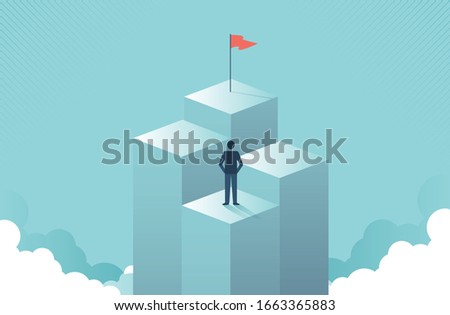 Businessman looking to target on higher pillar, business vision concept. symbol of motivation, career growth, success, ambition. vector design.