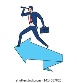 businessman looking telescope arrow growth business success vector illustration
