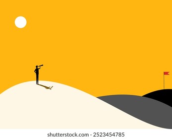 Businessman looking at telescope at distant target
