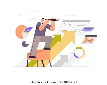 businessman looking through binocular business vision successful strategy direction concept horizontal cartoon