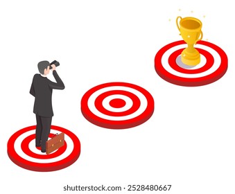 Businessman looking through binocular searching for success