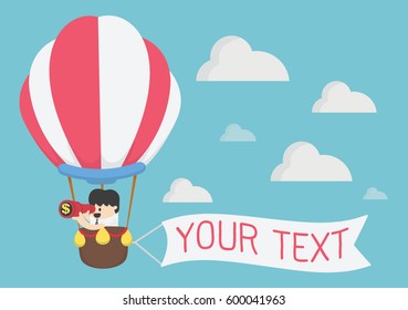 businessman looking through binoculars with message on banner, vector illustration