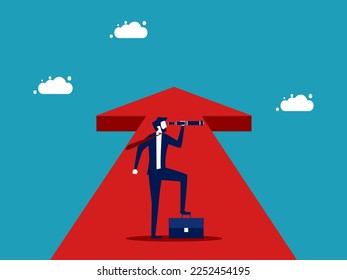 Businessman looking through binoculars on the arrow. Vision and future business goals. business concept vector