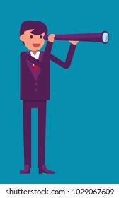 Businessman looking through binoculars. Vector illustration business concept.