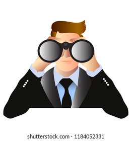 Businessman looking through binoculars. Vector illustration in cartoon style.
